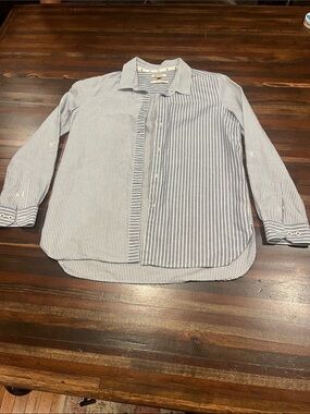 Barbour Blue and White Striped Casual Button-Down Shirt size 6 small